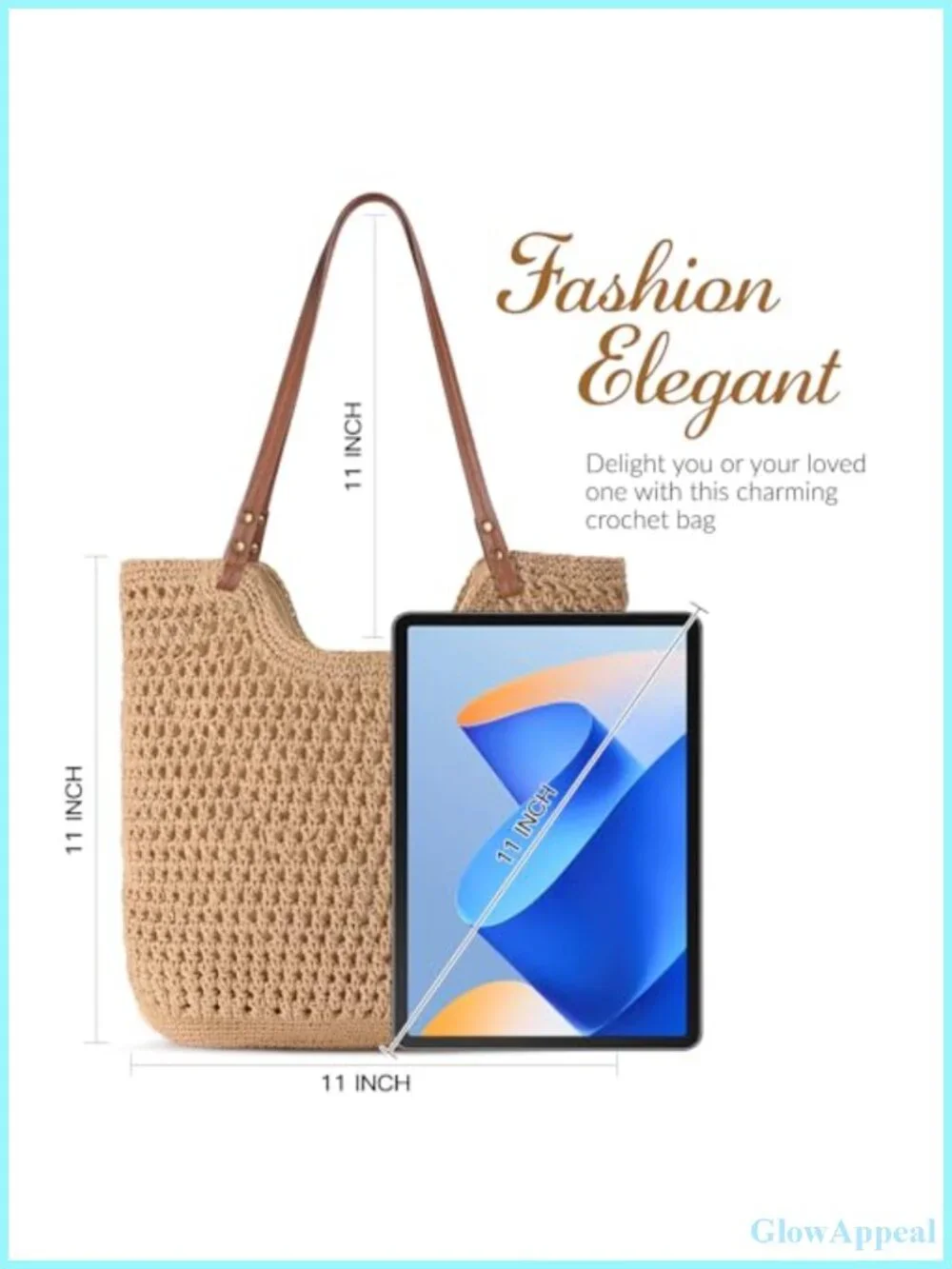 Woven Crochet Beach Tote Bag for Women, Shoulder Bag, High-Quality Polyester,